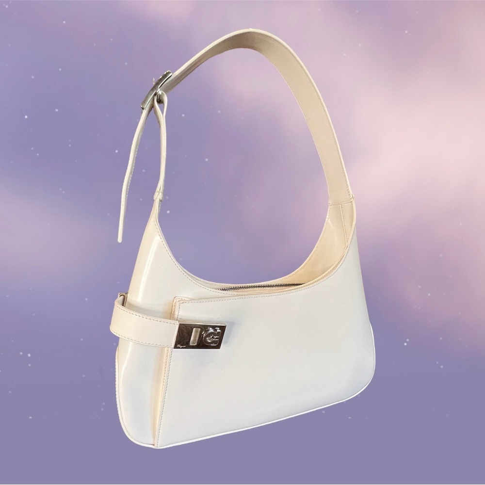 Vintage Salvatore Ferragamo Gancini White Leather Shoulder Bag